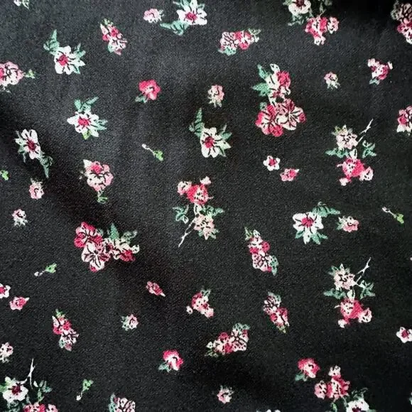 NEW Mango Black Floral Long Sleeve Mini Dress Puff Shoulder Ruffle Hem Size XS - Picture 12 of 12